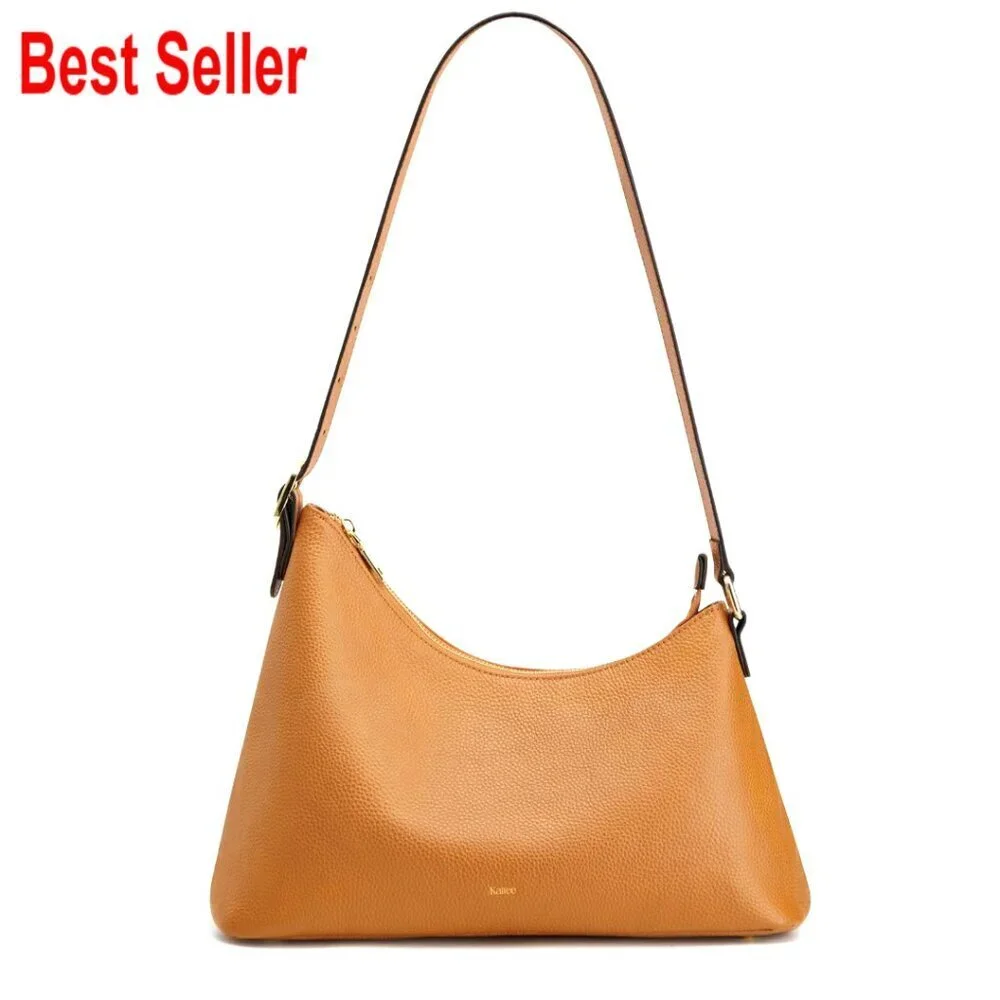 Top Layer Calfskin Leather Hobo Bag with Adjustable Strap and Multiple Pockets